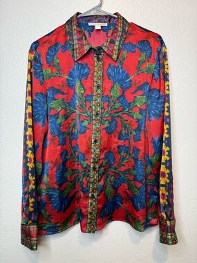 Chelsea & Violet Cora Long Sleeve Ikat Print Pointed Collar Button Up Size 8